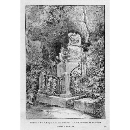 "Pomnik Fr. Chopina na cmentarzu Père-Lachaise w Paryżu. RYSUNEK B. ROUBALIKA."