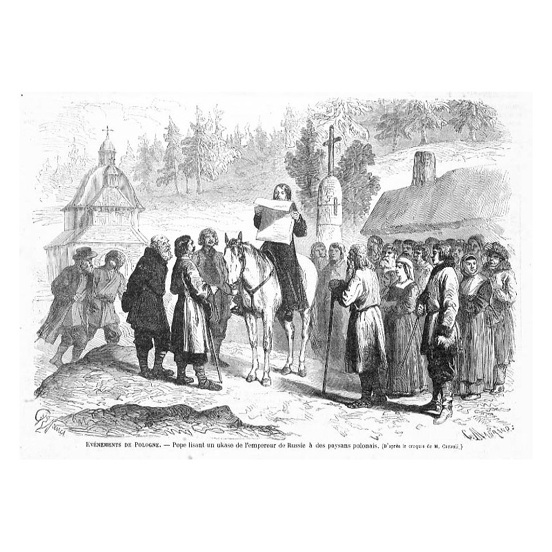 Powstanie styczniowe. Ukaz carski czytany przez popa  / "EVÉNEMENTS DE POLOGNE. - Pope lisant un ukase de l'empereur de Russie à