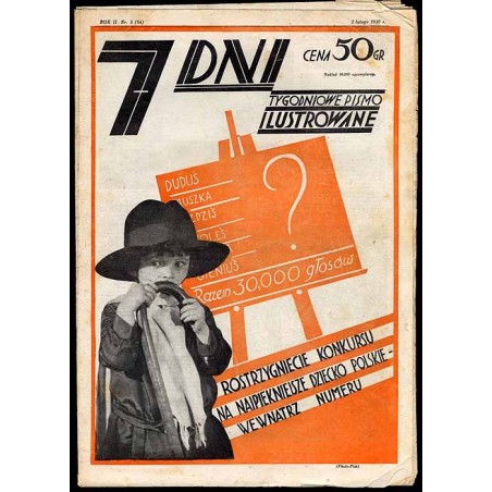 7 Dni. Tygodniowe pismo ilustrowane. R. 2 (1930). Nr 5 (54) (2 lutego 1930) / okładka z fotomontażem "Rozstrzygnięcie Konkursu n