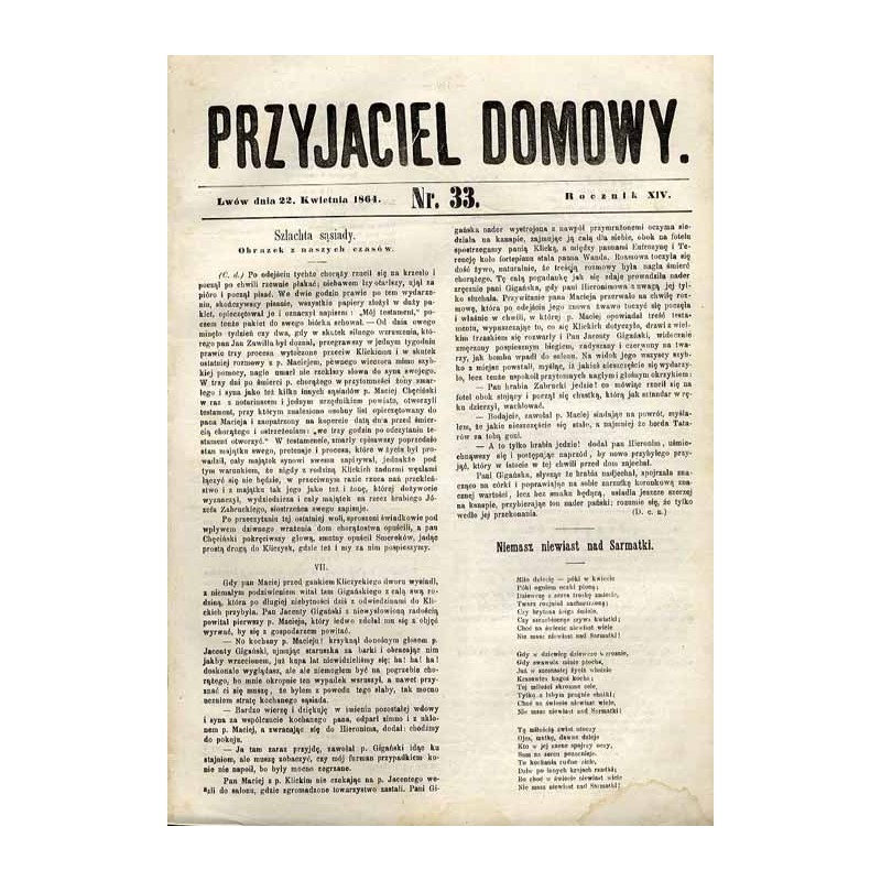 Przyjaciel Domowy. R.14 (1864). Nr 33 (22 kwietnia 1864)