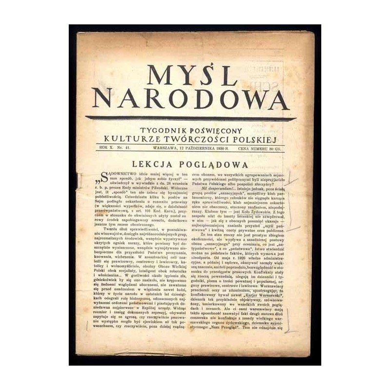 Myśl Narodowa. Tygodnik poświęcony kulturze twórczości polskiej. R. 10 (1930). Nr 41 (12 października 1930) / Lekcja poglądowa /
