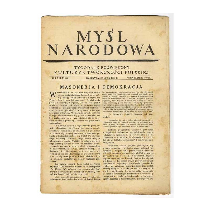 Myśl Narodowa. Tygodnik poświęcony kulturze twórczości polskiej. R. 13 (1933). Nr 33 (30 lipca 1933)
