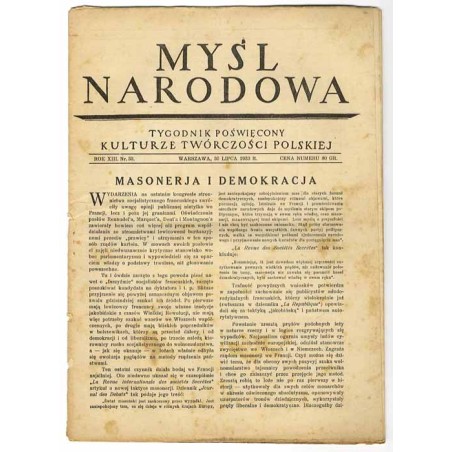 Myśl Narodowa. Tygodnik poświęcony kulturze twórczości polskiej. R. 13 (1933). Nr 33 (30 lipca 1933)
