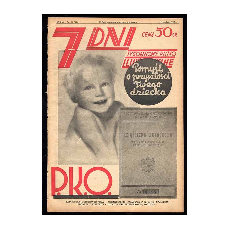 7 Dni. Tygodniowe pismo ilustrowane. R. 2 (1930). Nr 50 (99) (14 grudnia 1930) / okładka z fotomontażem "Książeczka oszczędności