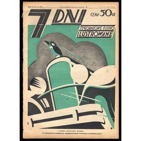 7 Dni. Tygodniowe pismo ilustrowane. R. 2 (1930). Nr 41 (90) (12 października 1930) / okładka "Z pędem jesiennego wichru..." Leo