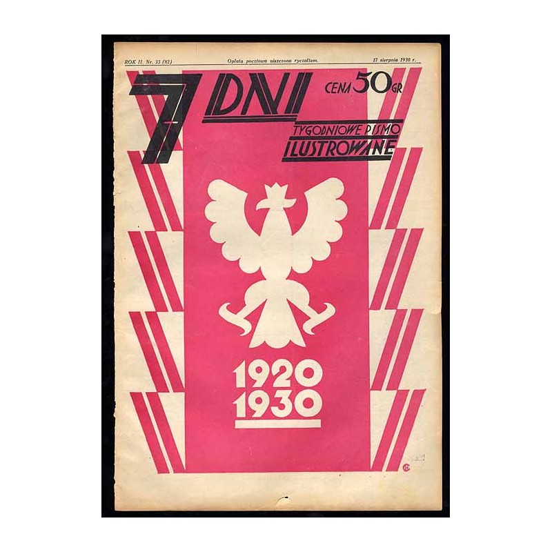 7 Dni. Tygodniowe pismo ilustrowane. R. 2 (1930). Nr 33 (82) (17 sierpnia 1930) / okładka autorstwa Leona Chejfeca
