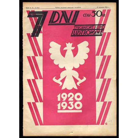 7 Dni. Tygodniowe pismo ilustrowane. R. 2 (1930). Nr 33 (82) (17 sierpnia 1930) / okładka autorstwa Leona Chejfeca