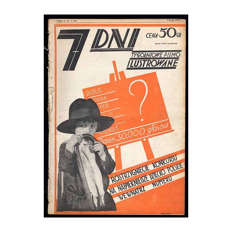 7 Dni. Tygodniowe pismo ilustrowane. R. 2 (1930). Nr 5 (54) (2 lutego 1930) / okładka z fotomontażem "Rozstrzygnięcie Konkursu n
