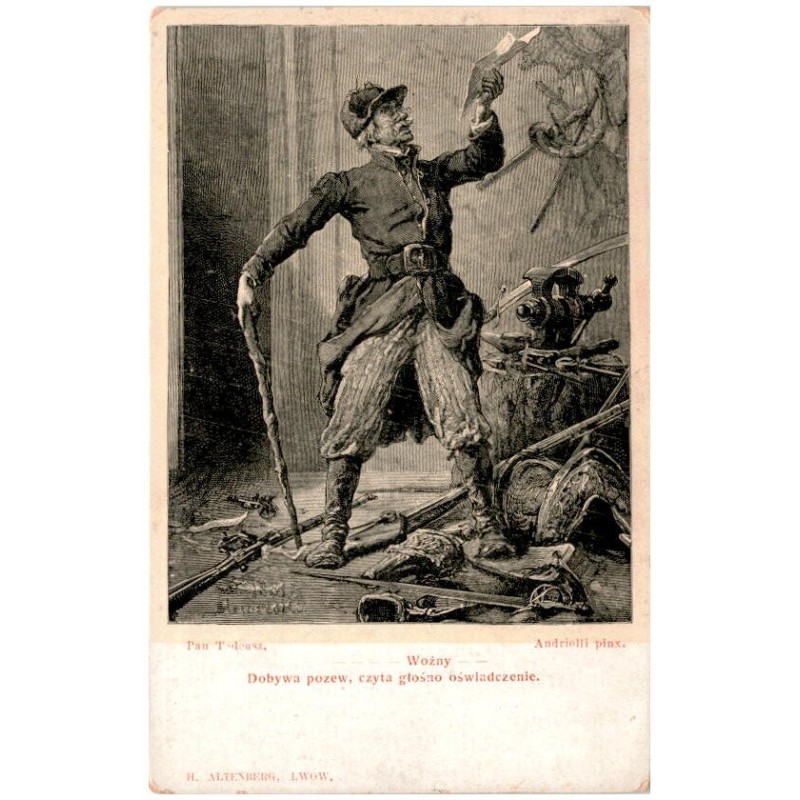 Pan Tadeusz. Woźny - - Dobywa pozew, czyta głośno oświadczenie. [...] Andriolli pinx.