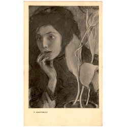 T. Axentowicz [Portret kobiety z kwiatem w doniczce]