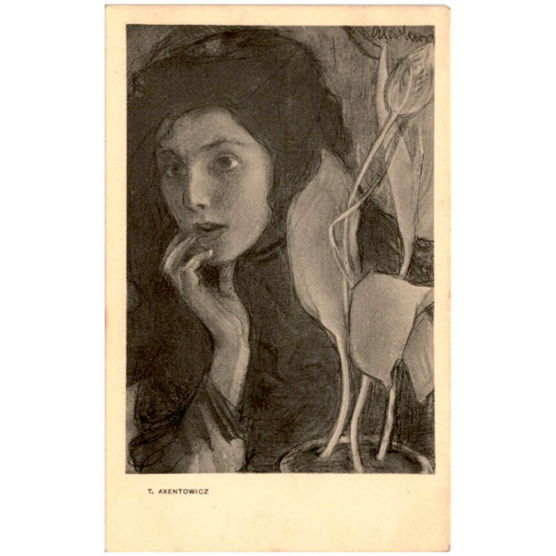 T. Axentowicz [Portret kobiety z kwiatem w doniczce]