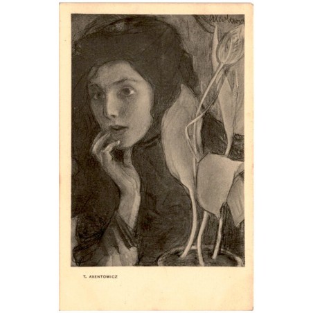 T. Axentowicz [Portret kobiety z kwiatem w doniczce]