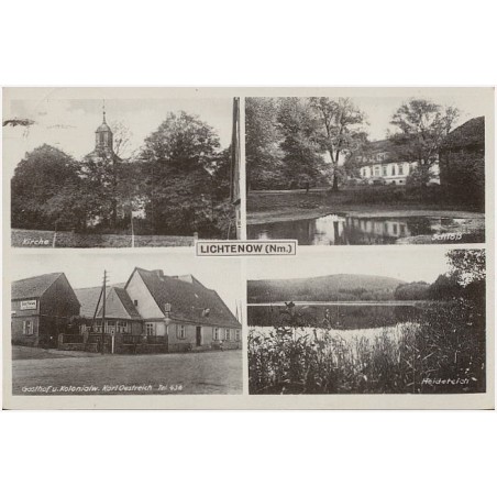 Lichtenow (Nm.) Kirche. Gasthof u. Kolonialw. Karl Oestreich Tel. 436. Schloß. Heideteich