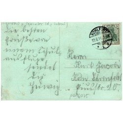 Gruß aus dem Gerichtskretscham, Inh. Otto Härtelt. Schönberg b. Neuhammer, O. L. Hammerteich mit Gondelfahrt. Försterei. Gesells
