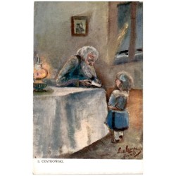 L. Czaykowski. [Dziadek z wnuczką przy lampie naftowej]