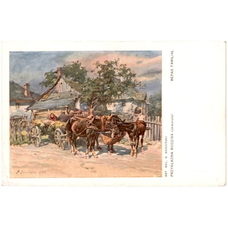 Art. mal. S. Bagieński. Przykładna rodzina (akwarela). Repas familial