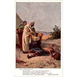 Ojciec Zadżumionych. Przybiegłem - nie czas już było ratować - [...] Juljusz Słowacki / Rewers: S. Adam pinx.