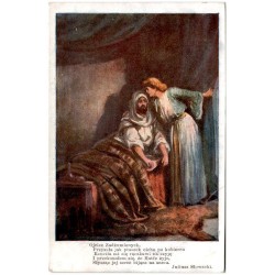 Ojciec Zadżumionych. Przyszła jak ptaszek cicho po kobiercu [...] Juliusz Słowacki / Rewers: S. Adam pinx.