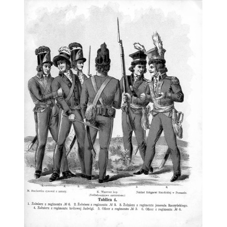 "Tablica 4. 1. Żołnierz z regimentu № 6. 2. Żołnierz z regimentu № 3. 3. Żołnierz z regimentu jenerała Raczyńskiego. 4. Żołnierz