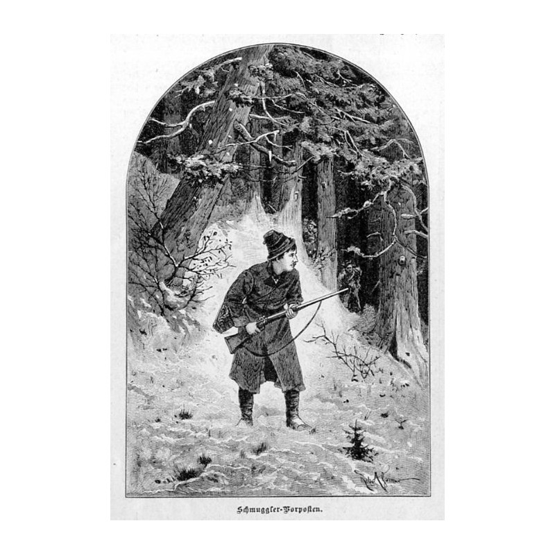 [1] "Schmuggler-Vorposten." [2] "Spiritus-Schmuggler von Zollbeamten überrascht." [3] "Schmuggler von einem Zollkutter verfolg