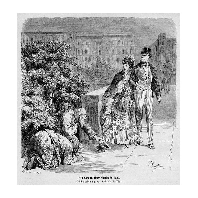 "Ein Nest russischer Bettler in Riga. Originalzeichnung von Ludwig Löffler."