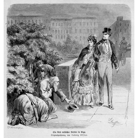 "Ein Nest russischer Bettler in Riga. Originalzeichnung von Ludwig Löffler."