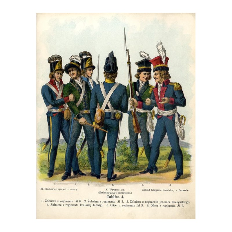 "Tablica 4. 1. Żołnierz z regimentu № 6. 2. Żołnierz z regimentu № 3. 3. Żołnierz z regimentu jenerała Raczyńskiego. 4. Żołnierz