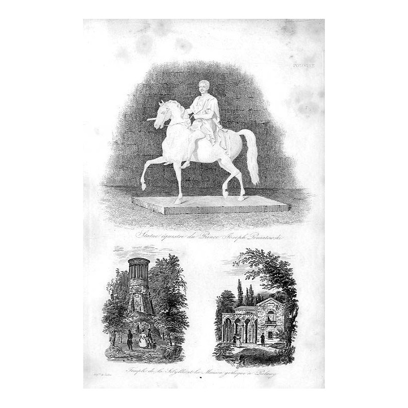 [1] "Statue équstree du Prince Joseph Poniatowski" [2] i [3] "Temple de la Sybille et la Maison gothique a Pulawy"
