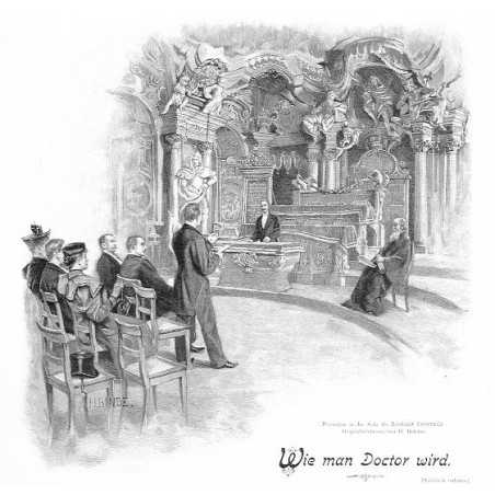 "Promotion in der Aula der Breslauer Universität. Originalzeichnung von H. Binde."