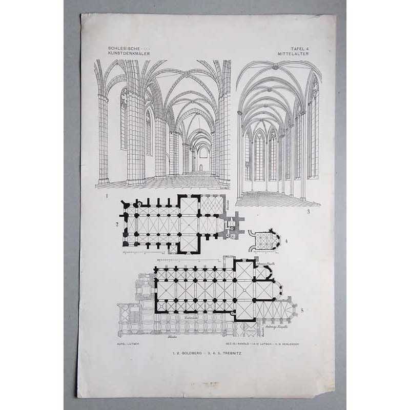 Bilderwerk schlesischer Kunstdenkmäler. Mappe I: Mittelalter. Tafel 4.1: Goldberg [Złotoryja]. Ev. Pfarrkirche. Inneres, Blick g