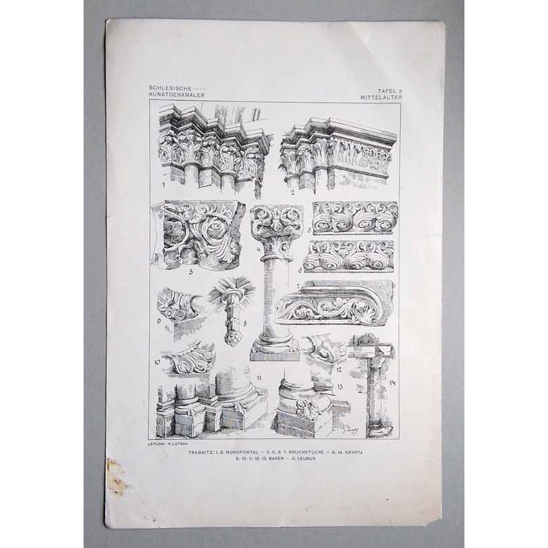 Bilderwerk schlesischer Kunstdenkmäler. Mappe I: Mittelalter. Tafel 5.1,2: Trebnitz [Trzebnica]. Kämpfer des Portals am nördlich