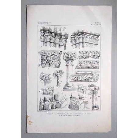 Bilderwerk schlesischer Kunstdenkmäler. Mappe I: Mittelalter. Tafel 5.1,2: Trebnitz [Trzebnica]. Kämpfer des Portals am nördlich