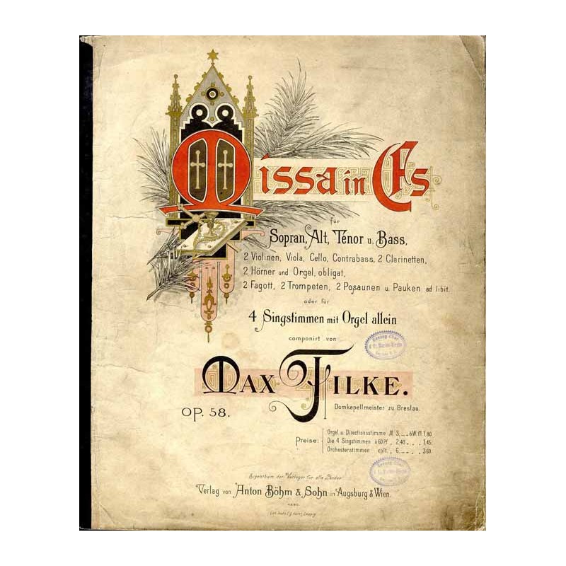 Missa in Gs für Sopran, Alt, Tenor u. Bass, 2 Violinen, Viola, Cello, Contrabass, 2 Clarinetten, 2 Hörner, Orgel, obligat, 2 Fag