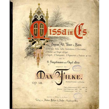 Missa in Gs für Sopran, Alt, Tenor u. Bass, 2 Violinen, Viola, Cello, Contrabass, 2 Clarinetten, 2 Hörner, Orgel, obligat, 2 Fag