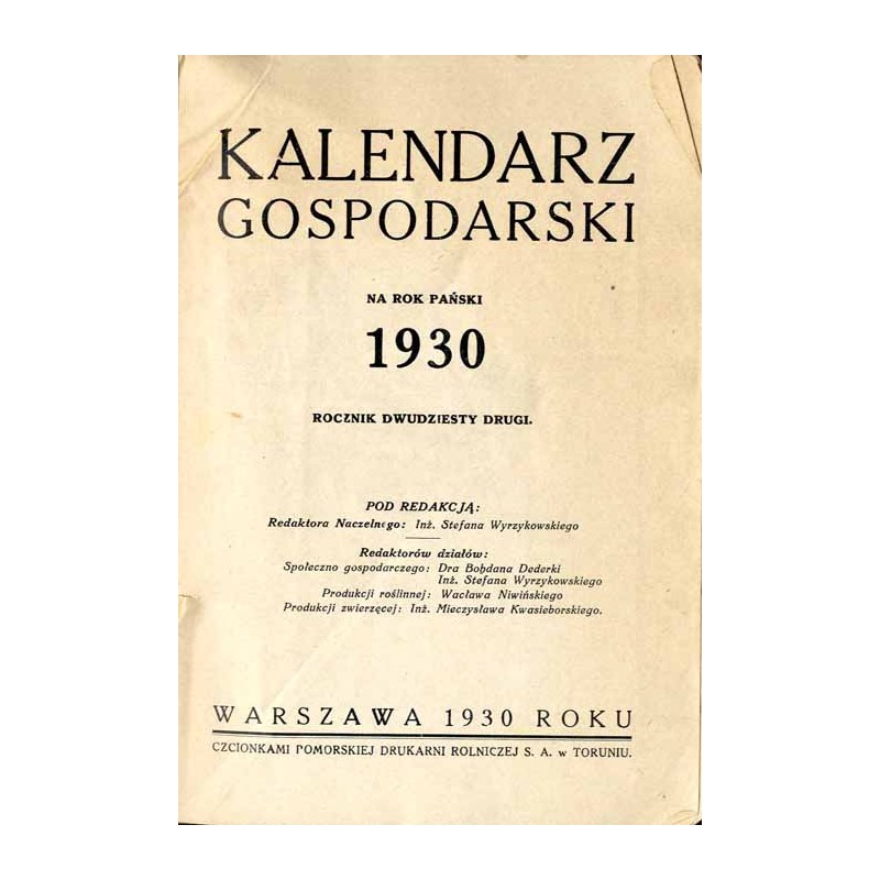 Kalendarz Gospodarski na Rok Pański 1930. R.22