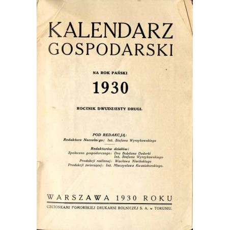 Kalendarz Gospodarski na Rok Pański 1930. R.22