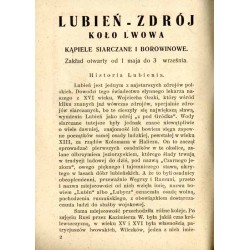 Lubień-Zdrój koło Lwowa. Kąpiele siarczane i borowinowe. Zakład otwarty od 1 maja do 3 września / Lubień Wielki. Sezon od 1/5 do
