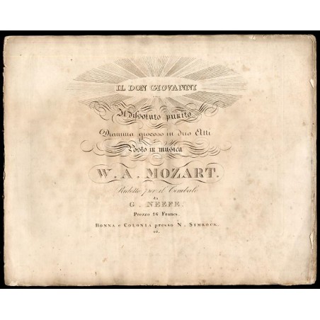Il Don Giovanni o sia: Il disoluto punito. Dramma giocoso in duo Atti posto in musica W. A. Mozart. Ridotto per il Cembalo da G.