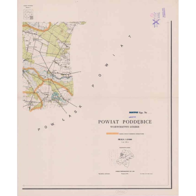 Powiat Poddębice. Województwo łódzkie. Skala 1:25 000 (mapa w 9 arkuszach 1961)