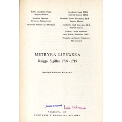 Metryka Litewska. Księga Sigillat 1709-1719