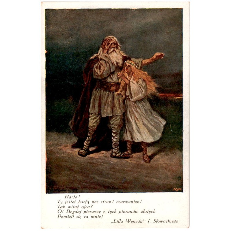 Harfa! Ty jesteś harfą bez strun! czarownico!... "Lilla Weneda" J. Słowackiego / Rewers: A. Setkowicz