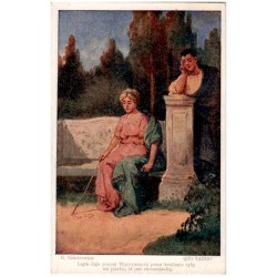 H. Sienkiewicz. Quo vadis? Ligia daje poznać Winicyuszowi przez kreślenie ryby na piasku, iż jest chrześcianką.