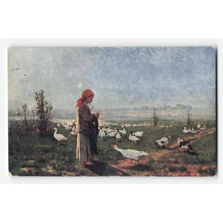 A. Kozakiewicz. Gęsiarka. La petite bergère avec ses oies
