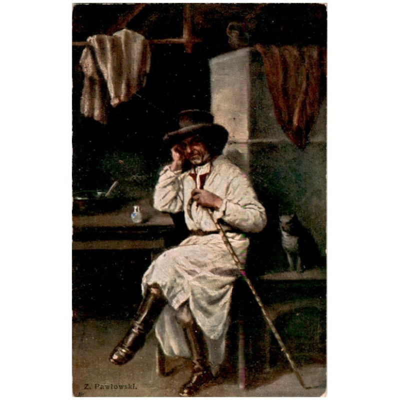 Z. Pawłowski / Stary wieśniak z laską na przypiecku