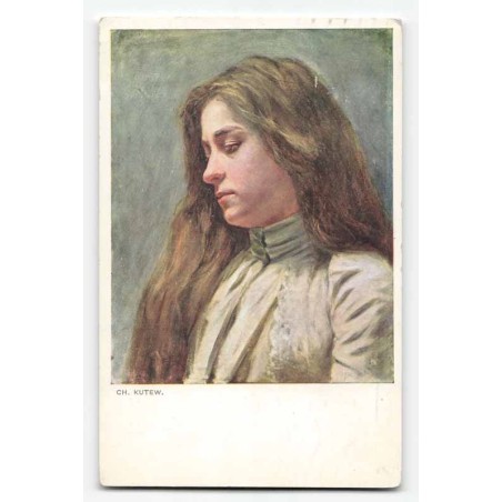 Ch. Kutew. / Portret młodej kobiety z długimi włosami