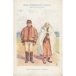 Kroj Tešinských Goralů. Maloval Emil Pacovský. [monogram wiązany] 1907