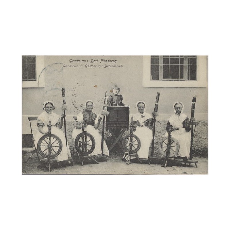 Gruss aus Bad Flinsberg. Spinnstube im Gasthof zur Buchenbaude