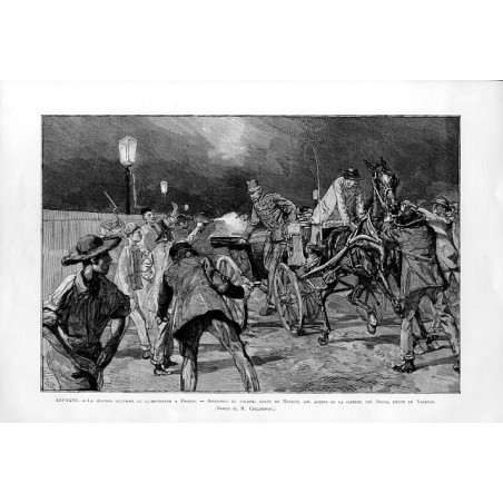 Espagne. La sédition militaire du 19 septembre a Madrid. Assassinat du colonel comte de Mirasol aux abords de la Caserne des Doc