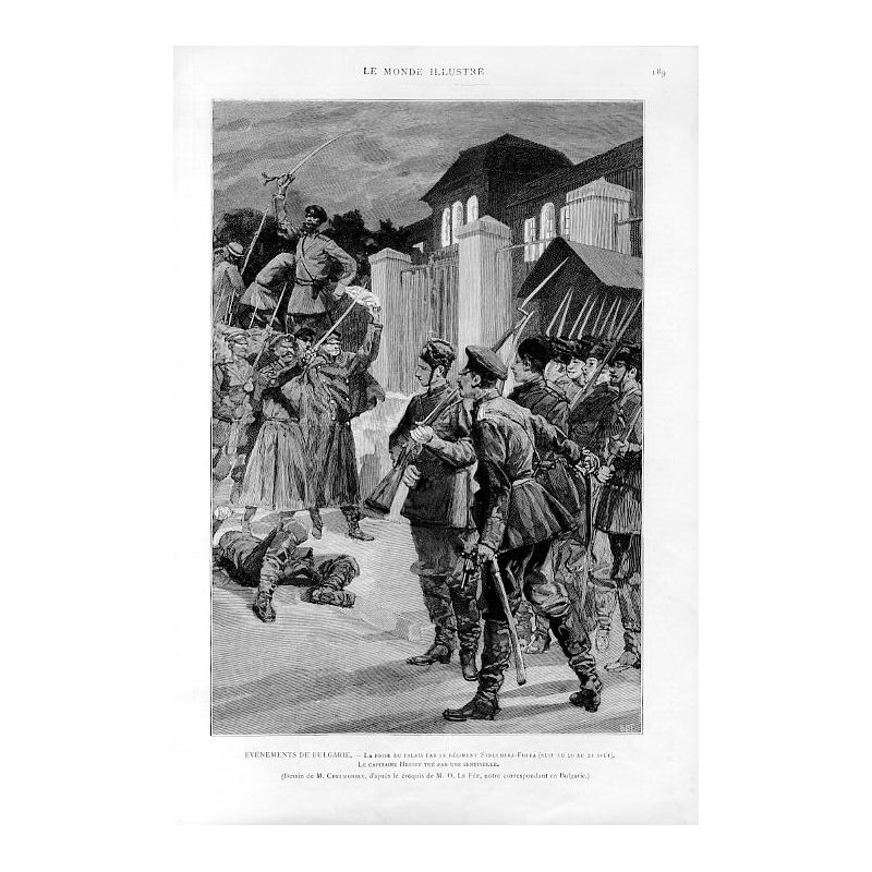 Événements de Bulgarie. La prise du palais per le Régiment Stroumska-Polka (nuit du 20 au 21 aout). La capitaine Hesoff tué per