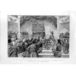 Bulgarie. A Tirnova. Séance de la Grande Sobranié. Proklamation de l'élection du Valdemar de Danemark. Dessin de M. Chelmonski,